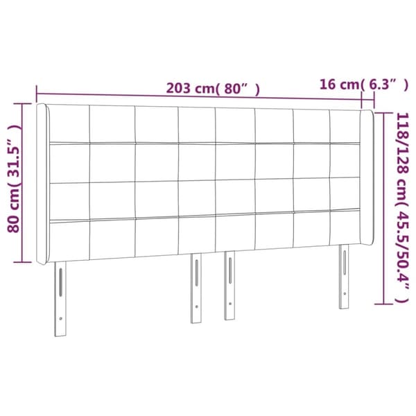 vidaXL sengegavl med kanter 203x16x118/128 cm stof cremefarvet