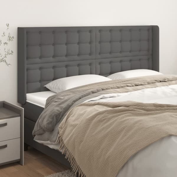 vidaXL sengegavl med kanter 163x16x118/128 cm kunstlæder grå