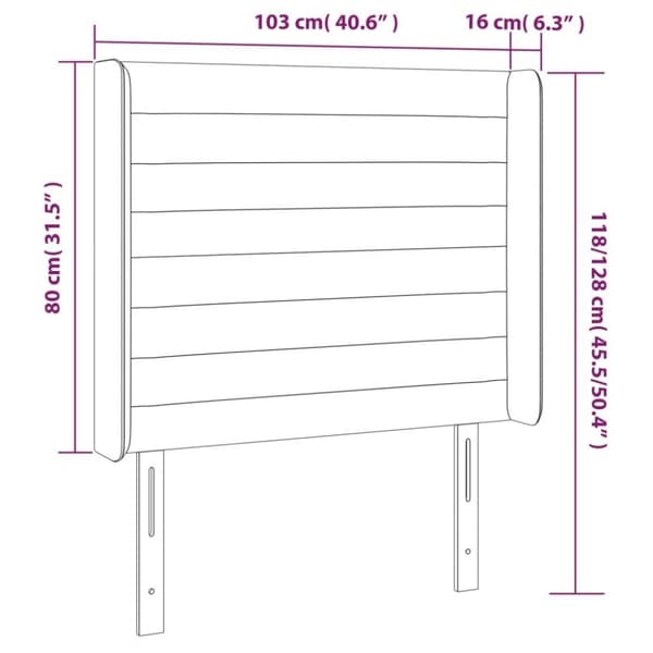 vidaXL sengegavl med kanter 103x16x118/128 cm stof mørkegrå