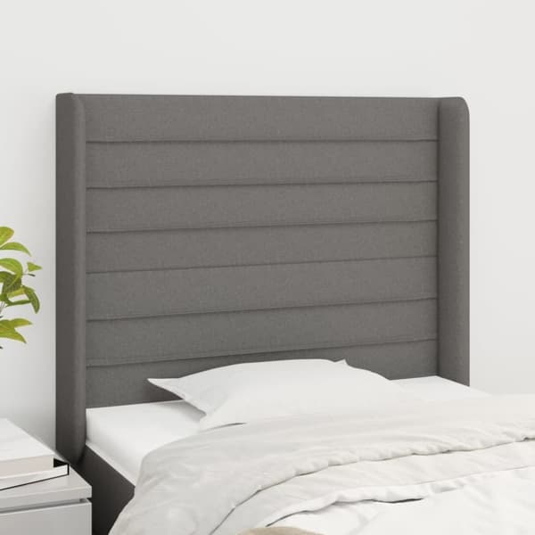 vidaXL sengegavl med kanter 103x16x118/128 cm stof mørkegrå