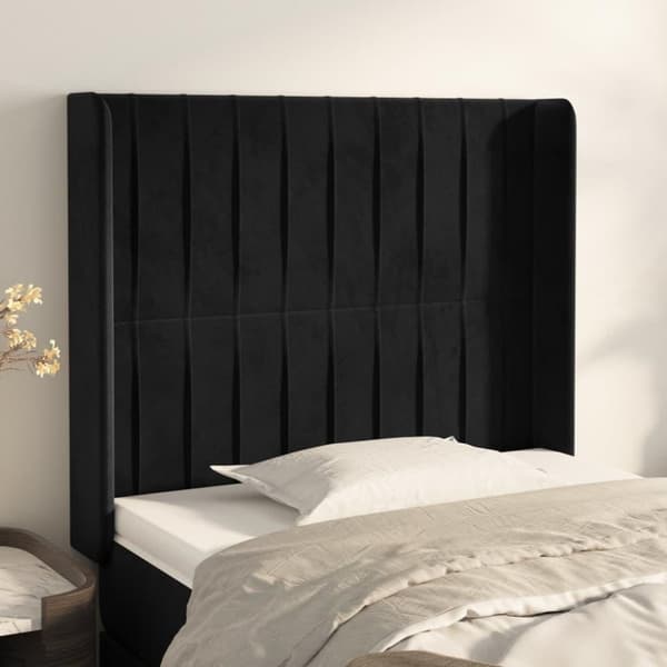 vidaXL sengegavl med kanter 83x16x118/128 cm fløjl sort