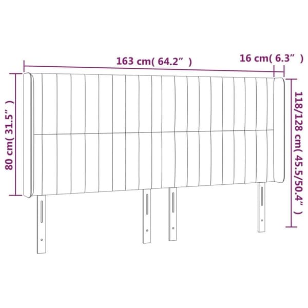 vidaXL sengegavl med kanter 163x16x118/128 cm fløjl sort