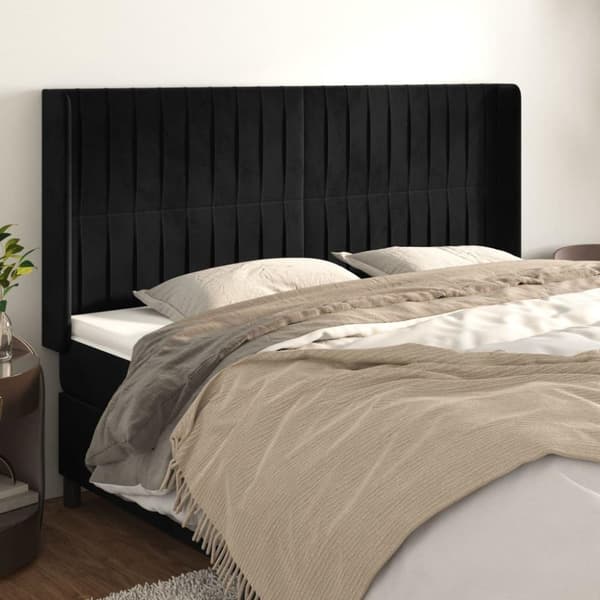 vidaXL sengegavl med kanter 163x16x118/128 cm fløjl sort