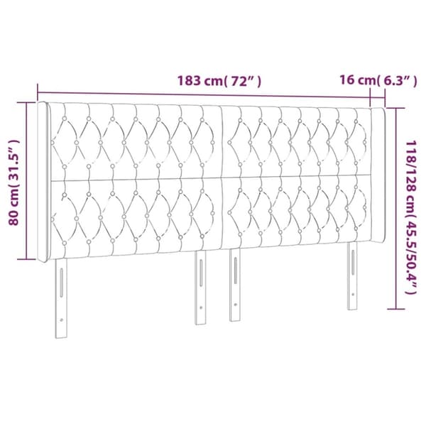 vidaXL sengegavl med kanter 183x16x118/128 cm stof gråbrun