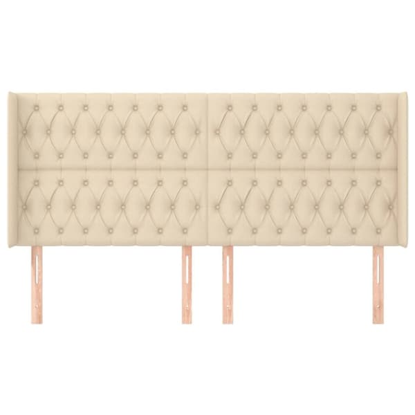 vidaXL sengegavl med kanter 203x16x118/128 cm stof cremefarvet