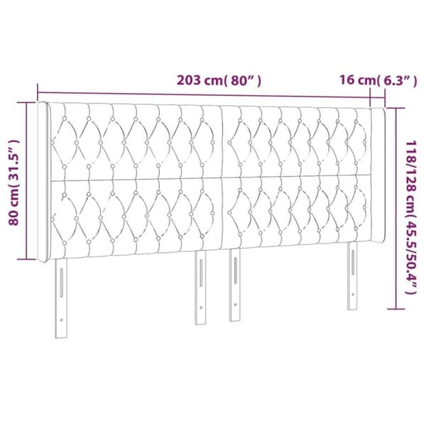 vidaXL sengegavl med kanter 203x16x118/128 cm stof cremefarvet