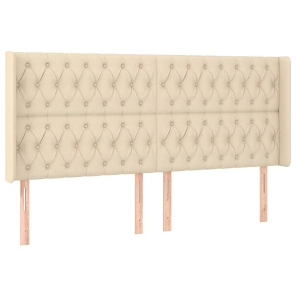 vidaXL sengegavl med kanter 203x16x118/128 cm stof cremefarvet