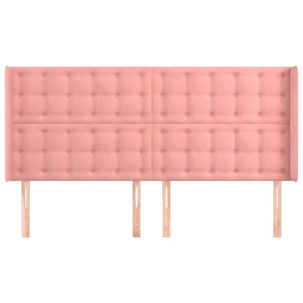 vidaXL sengegavl med kanter 163x16x118/128 cm fløjl lyserød