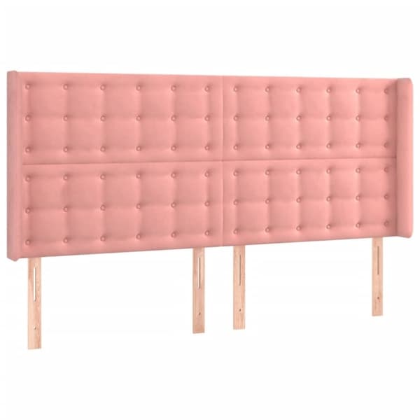 vidaXL sengegavl med kanter 163x16x118/128 cm fløjl lyserød