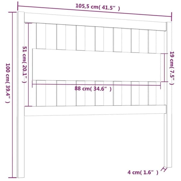 vidaXL Sängynpääty valkoinen 105,5x4x100 cm täysi mänty