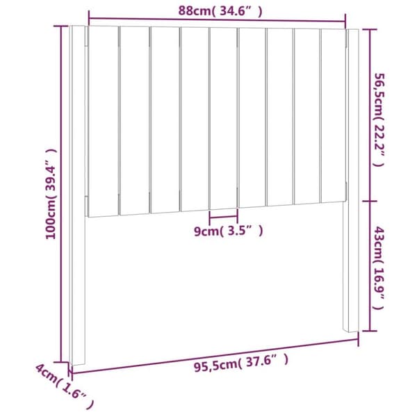 vidaXL sengegærde 95,5x4x100 cm massivt fyrretræ sort