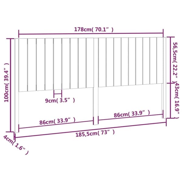 vidaXL sengegærde 185,5x4x100 cm massivt fyrretræ