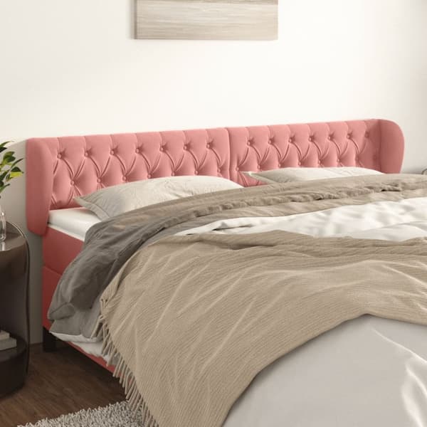 vidaXL sengegavl med kanter 183x23x78/88 cm fløjl lyserød