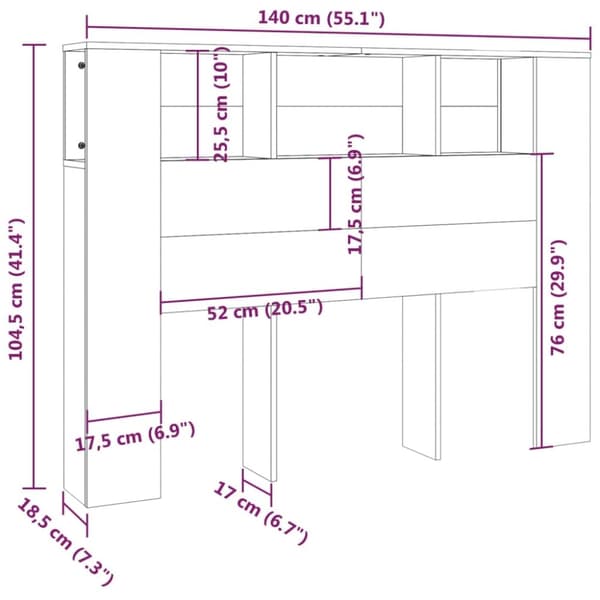 vidaXL sengegavl med opbevaring 140x18,5x104,5 cm betongrå
