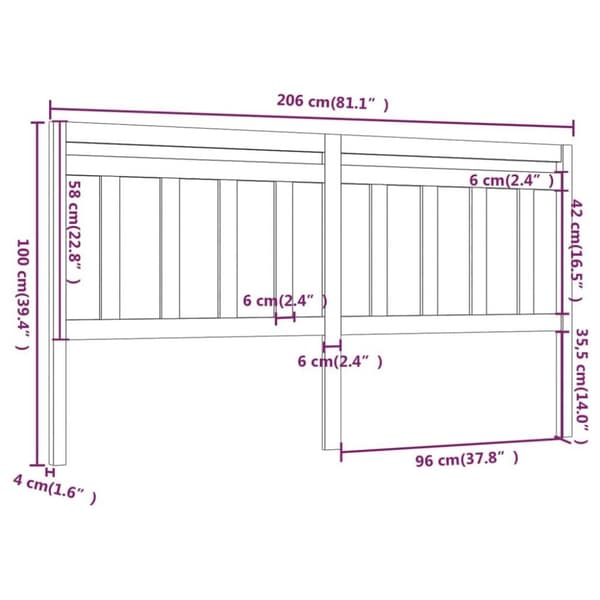 vidaXL sengegærde 206x4x100 cm massivt fyrretræ sort