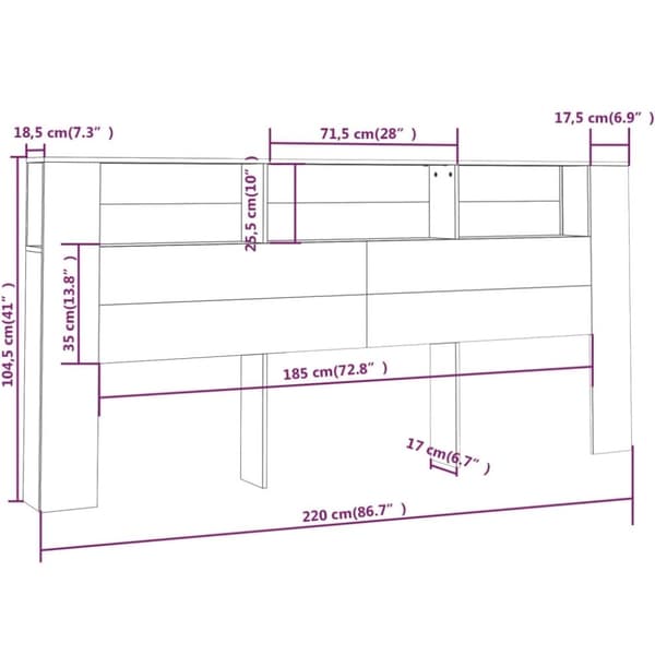 vidaXL sengegavl med opbevaring 220x18,5x104,5 cm brun egetræsfarve