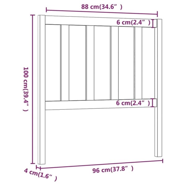 vidaXL Sängynpääty musta 96x4x100 cm täysi mänty