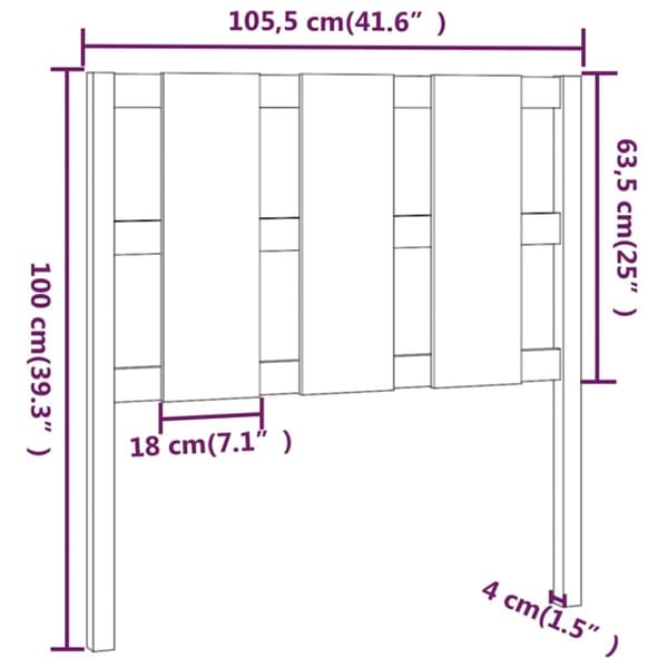 vidaXL Sängynpääty musta 105,5x4x100 cm täysi mänty
