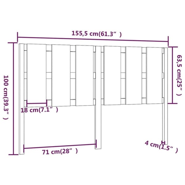 vidaXL sengegærde 155,5x4x100 cm massivt fyrretræ grå