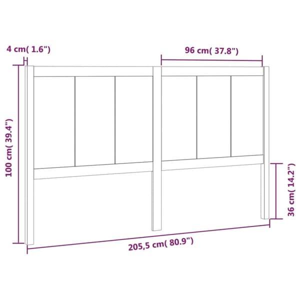 vidaXL sengegærde 205,5x4x100 cm massivt fyrretræ