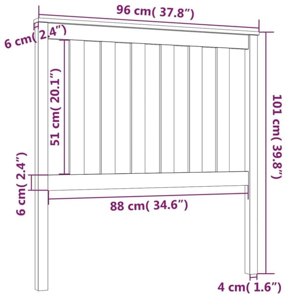 vidaXL sengegærde 96x6x101 cm massivt fyrretræ grå