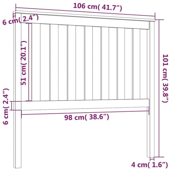 vidaXL Sängynpääty valkoinen 106x6x101 cm täysi mänty