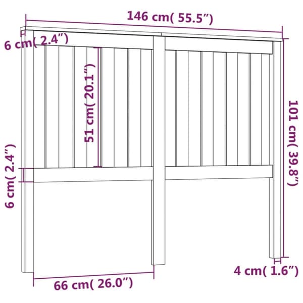 vidaXL sengegærde 146x6x101 cm massivt fyrretræ sort