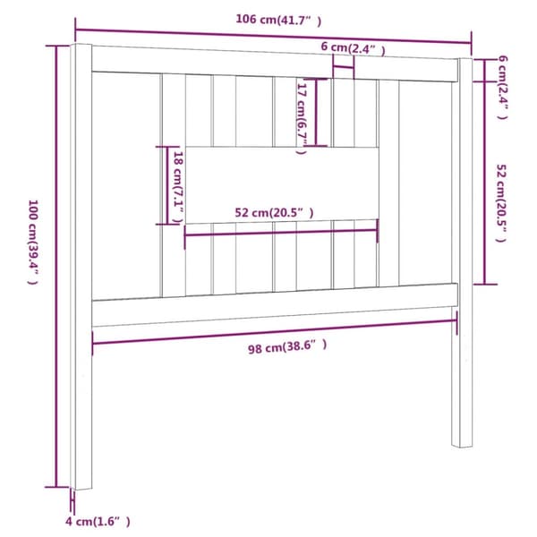 vidaXL sengegærde 106x4x100 cm massivt fyrretræ grå