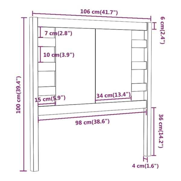 vidaXL sengegærde 106x4x100 cm massivt fyrretræ sort