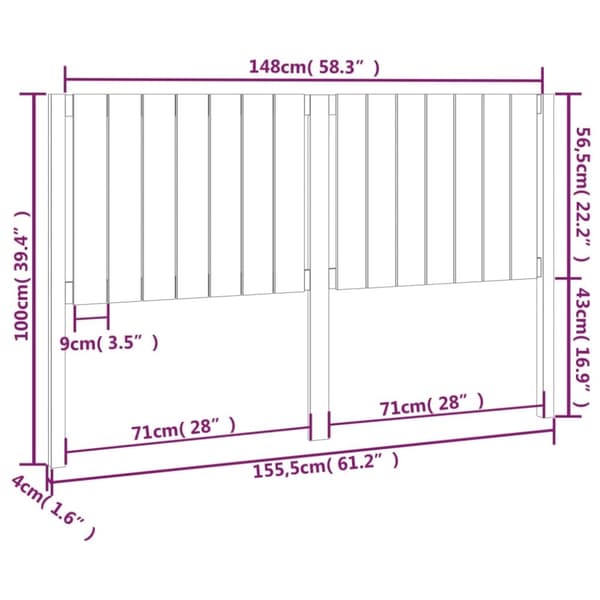 vidaXL Sängynpääty harmaa 155,5x4x100 cm täysi mänty