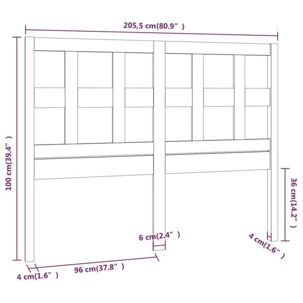vidaXL sengegærde 205,5x4x100 cm massivt fyrretræ hvid