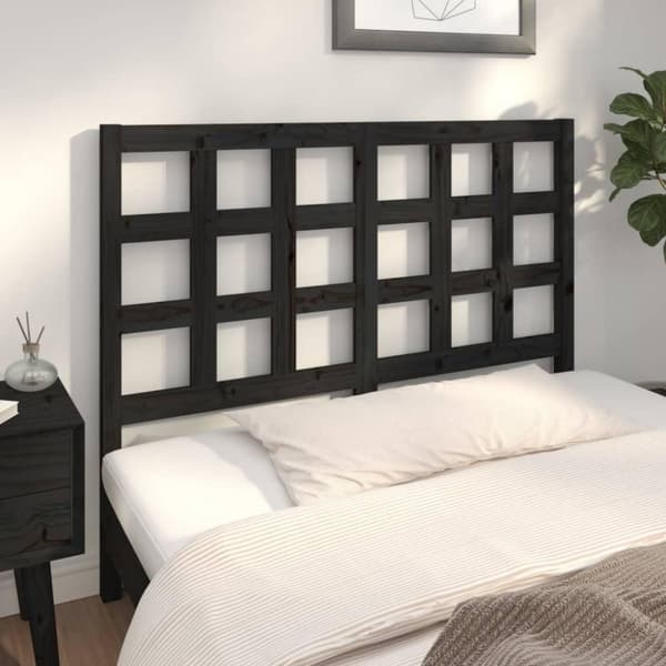 vidaXL Sengegavl svart 125,5x4x100 cm heltre furu