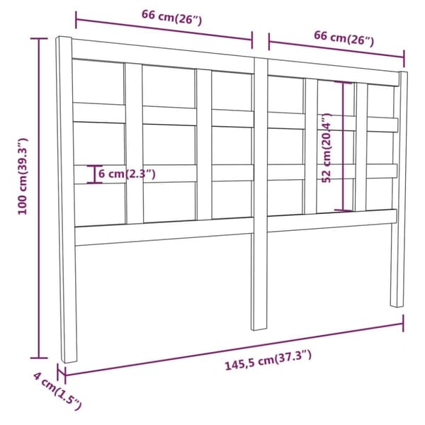 vidaXL Sengegavl svart 145,5x4x100 cm heltre furu