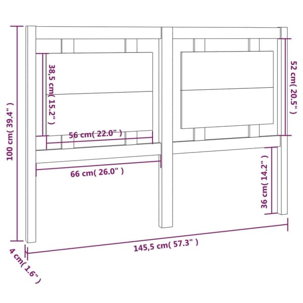 vidaXL Sengegavl hvit 145,5x4x100 cm heltre furu