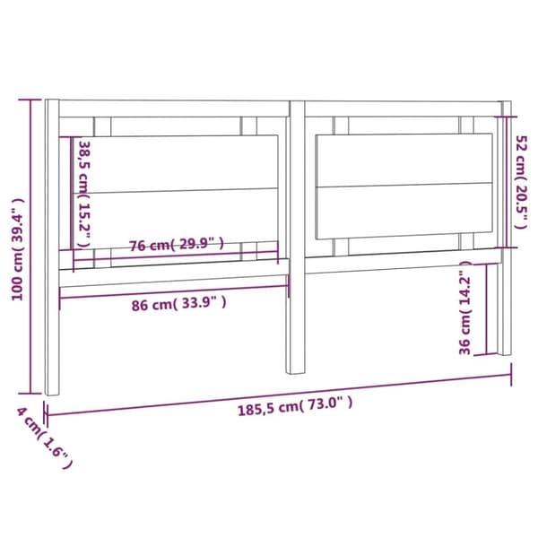 vidaXL Sengegavl hvit 185,5x4x100 cm heltre furu
