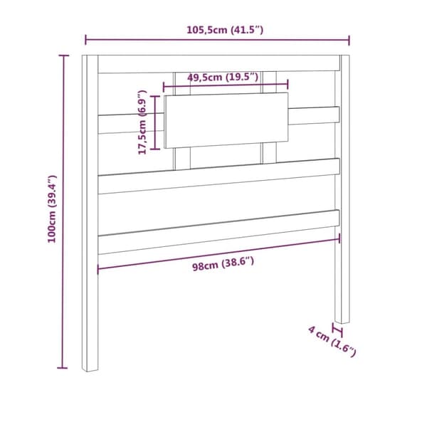 vidaXL Sengegavl hvit 105,5x4x100 cm heltre furu