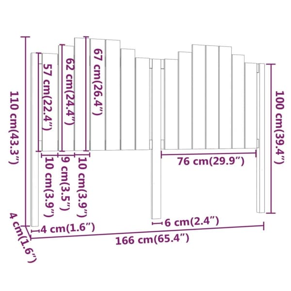 vidaXL Sengegavl 166x4x110 cm heltre furu