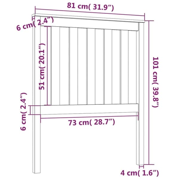 vidaXL Sengegavl grå 81x6x101 cm heltre furu