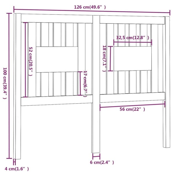 vidaXL Sengegavl hvit 126x4x100 cm heltre furu