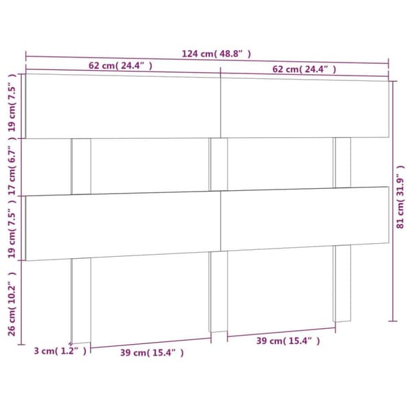 vidaXL Sengegavl 124x3x81 cm heltre furu