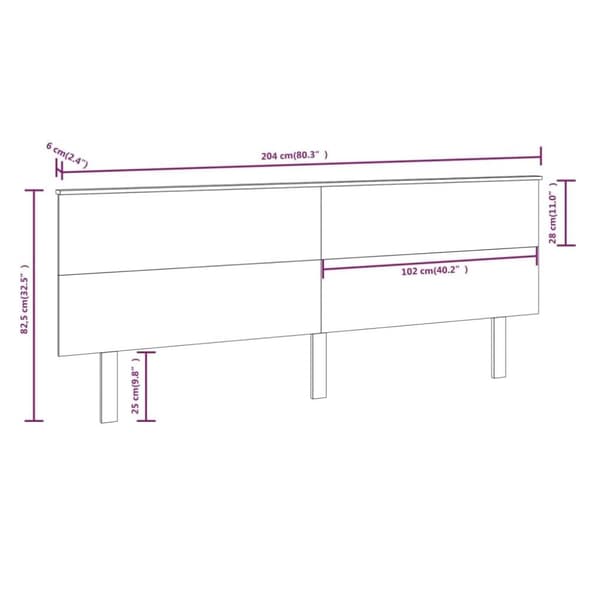 vidaXL Sengegavl hvit 204x6x82,5 cm heltre furu