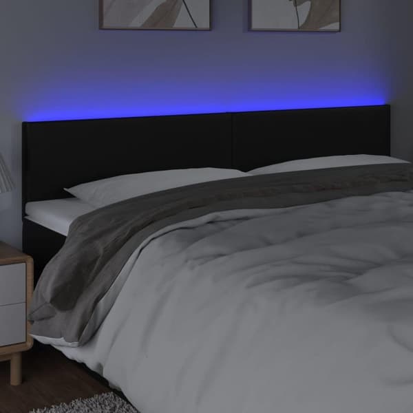 vidaXL sengegavl med LED-lys 180x5x78/88 cm kunstlæder sort
