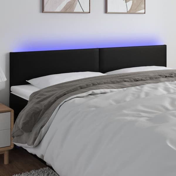 vidaXL sengegavl med LED-lys 180x5x78/88 cm kunstlæder sort