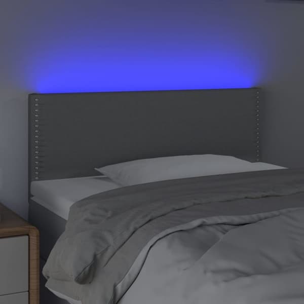 vidaXL sengegavl med LED-lys 90x5x78/88 cm stof lysegrå