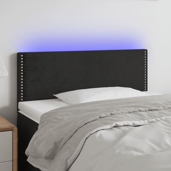 vidaXL sengegavl med LED-lys 80x5x78/88 cm velour sort