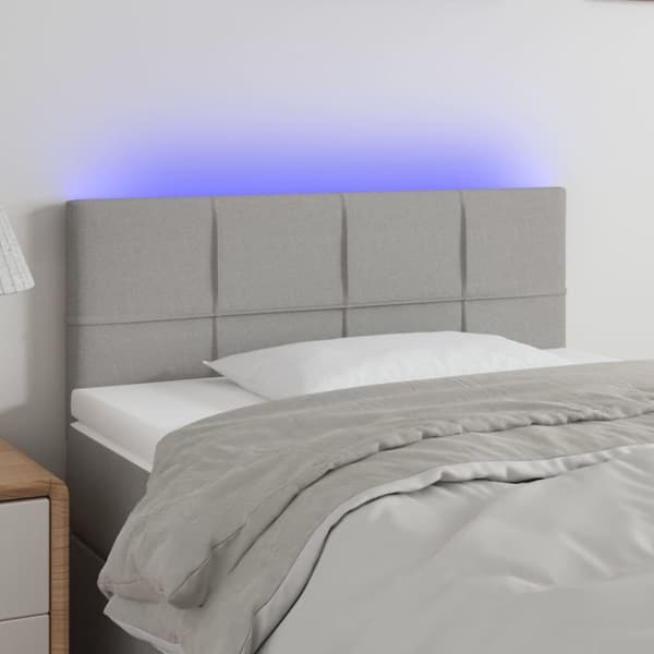 vidaXL sengegavl med LED-lys 80x5x78/88 cm stof lysegrå