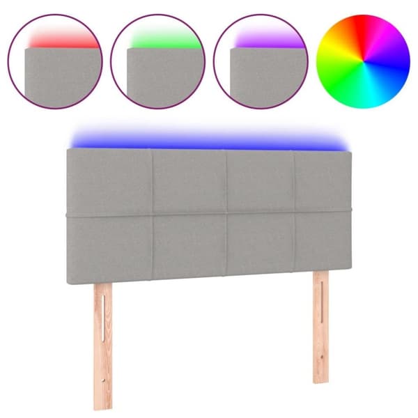 vidaXL sengegavl med LED-lys 80x5x78/88 cm stof lysegrå
