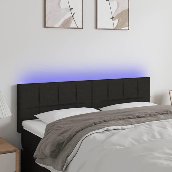 vidaXL sengegavl med LED-lys 144x5x78/88 cm stof sort