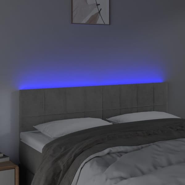 vidaXL sengegavl med LED-lys 144x5x78/88 cm fløjl lysegrå