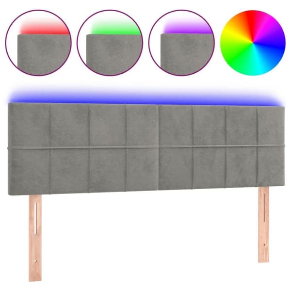 vidaXL sengegavl med LED-lys 144x5x78/88 cm fløjl lysegrå